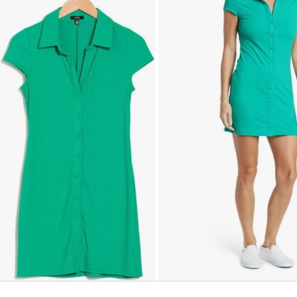 Afrm Dresses Afrm Rennia Rib Knit Short Sleeve Button Front Dress Nwt